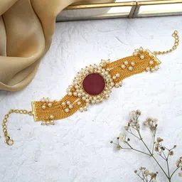 TEEJH Women Gold-Toned & Red Brass Multistrand Bracelet-image-59