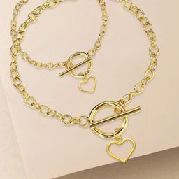 OOMPH Heart Charm Necklace And Bracelet Set-picture-12