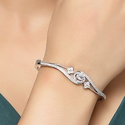 DressBerry Silver-Toned Rhodium-Plated American Diamond Studded Kada Bracelet-5