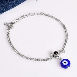 Voylla Silver-Plated Evil Eye Hanging Bead Oxidized Link Bracelet-54