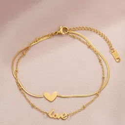 Yellow Chimes Women 2 Layered Gold-Toned Gold-Plated Stainless Steel Heart Charm Bracelet-32