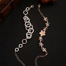 DIVASTRI Set Of 2 Rose Gold-Plated Stone Studded Link Bracelet-96