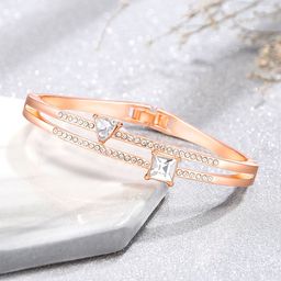 Yellow Chimes Women Rose Gold Plated Crystal Studded Bracelet-image-27