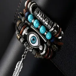 UNIVERSITY TRENDZ Unisex Set Of 5 Silver-Toned & Blue Wraparound Bracelets-17