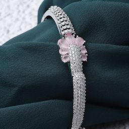 ZENEME Rhodium-Plated American Diamond Brass Kada Bracelet-33