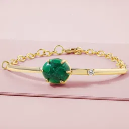 MINUTIAE Women Gold-Toned & Green Brass Agate Handcrafted Gold-Plated Link Bracelet-4