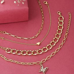 kashwini Pack Of 4  Women Gold-Toned & White Brass Gold-Plated Charm Bracelet-image-32
