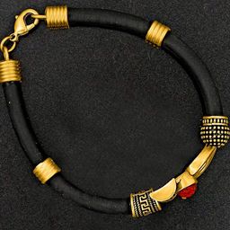 Young & Forever Unisex Leather Rudraksha Antique Kada Bracelet-42