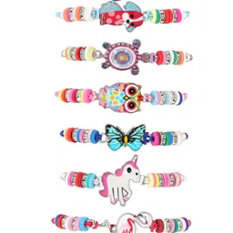 Yellow Chimes Girls Set Of 6 Pink & Blue Wraparound Bracelet-36