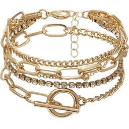 Pinapes Set Of 5 Gold-Plated Cubic Zirconia Oxidised Link Bracelet image 5