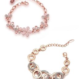 Yellow Chimes Women Set Of 2 Rose Gold & Gold-Toned Link Bracelet-image-34