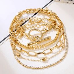 Pinapes Set Of 5 Gold-Plated Cubic Zirconia Oxidised Link Bracelet image 2