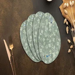SPACE OF JOY 4 Pcs Green Floral Printed Oval Table Placemats image 1