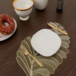 Kuber Industries Gold Toned 6 Pcs Leaf Shape Table Placemats-23