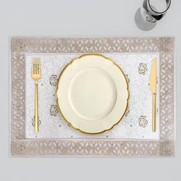 Kuber Industries Cream Coloured 6 Pcs Floral Printed Rectangle Table Placemats-12