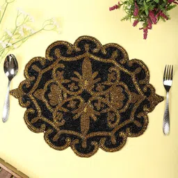 YWULY Black & Yellow Floral Beaded Floral Table Placemats-13