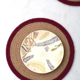 JASMEY HOMES Maroon Textured Round Cotton Table Placemats-19