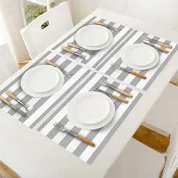 YELONA Grey & White 4 Pieces Striped Anti-Slip Table Placemats-49