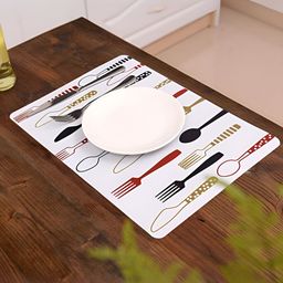 YELONA White & Red 8 Pieces Printed Rectangular Table Placemats-33