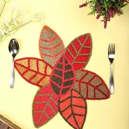 YWULY Red & Black Embellished Dining Table Beaded Placemats-20