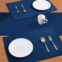 HOMADORN Navy Blue 5 Pieces Quilted Velvet Table Runner With Placemats-31