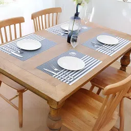 YELONA Navy-Blue & White 10 Pieces Striped Rectangular Table Placemats-5