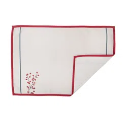ZEBA Set of 6 White & Red Rectangular Shaped Floral Print Cotton Table Placemats & Napkins image 5
