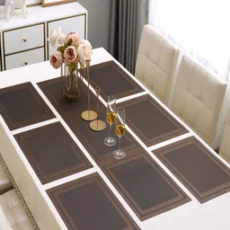 HOKIPO 7 Pieces Textured & Colourblocked Rectangular Table Placemats & Table Runner-16