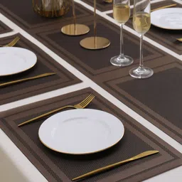 HOKIPO 7 Pieces Textured & Colourblocked Rectangular Table Placemats & Table Runner image 2