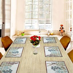 BELLA TRUE Set Of 6 White & Blue Floral Printed Jacquard Table Placements-40