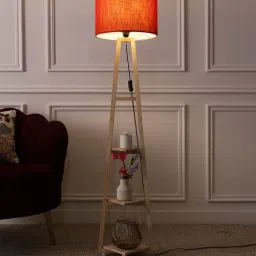 sanded edge Potterybarn Red Cotton Shade Shelf Floor Lamp With Birch Ply Base-picture-22