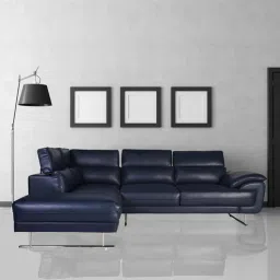 casacraft from pepperfry Haiden Leatherette RHS Sectional Sofa (3+ Lounger) in Navy Blue Colour-picture-3
