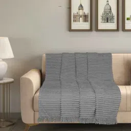 saral home Grey Cotton and Polyester Striped 55 x 63 Inches Throw-picture-20