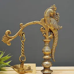 CraftVatika Peacock Hanging Diya Stand Oil Lamp Brass Diyas-23
