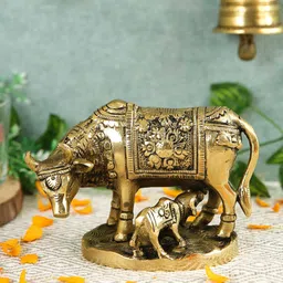 Imli Street Gold Toned Brass Cow & Calf Kamdhenu Showpiece-picture-39