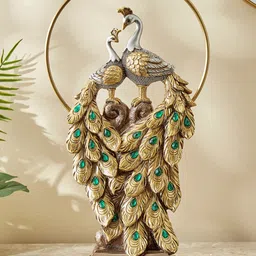 Home Centre Golden Peacock With Metal Ring Figurine Showpiece-picture-26