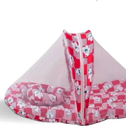 Cotton Infants Washable Red Check Jali Mosquito Net-17