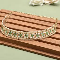 Zaveri Pearls Women Green & White Kundan & Pearls Studded Ethnic Head Chain-10