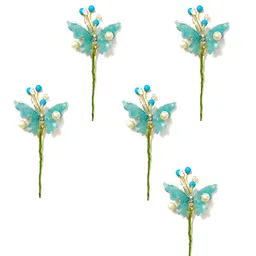 Hair Flare Women Set of 5 Artificial Butterfly With Shiny Pearl Bridal Hairstick-image-56