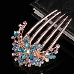 Yellow Chimes Women Blue Rose Gold Floral Designed Crystal Comb Pin-image-86