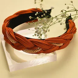 SOHI Women Brown & Gold-Toned Embellished Braided Hairband-67
