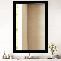 Wall Hanging Mirror 36" 24" Horizontal Vertical Black Frame HD Rectangle Bathroom Mirror-image-24