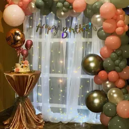 Birthday Decoration Grey & Pink Combo Kit with Net Curtain cloth and Fairy Light-image-60