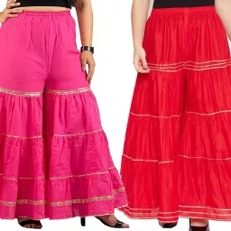 Pack of 2 Women Relaxed Multicolor Cotton Blend Trousers-image-98