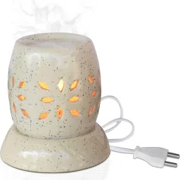 Ceramic Matka Shape Electric, Burner with Mirchi Bulb, Dotted White 4.75 Inch Diffuser Set-79