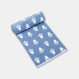 Fabindia Smriti Blue & White Printed Cotton 570 GSM Bath Towel-picture-6