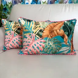 TARA- Sparkling Homes Blue & Green Set of 2 Floral Velvet Rectangle Cushion Covers-28
