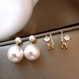 Estailo fashion Gold-Plated Stone Studded Stainless Steel Pearl Of Wisdom Earrings-image-33