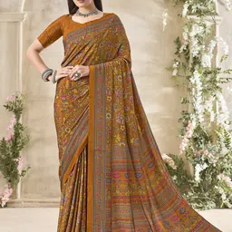 Mitera Floral Poly Crepe Bagru Saree-image-53