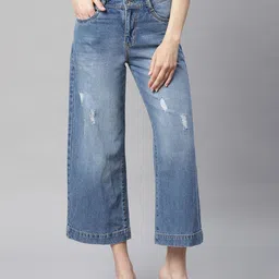 Global Republic Women Comfort Relaxed Fit High-Rise Mildly Distressed Light Fade Stretchable Jeans-image-42